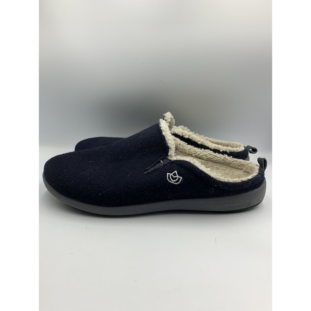 Spenco Mens 12 EE Lined Dundee Slippers Orthopedic Blue Boiled Wool Slip Ons